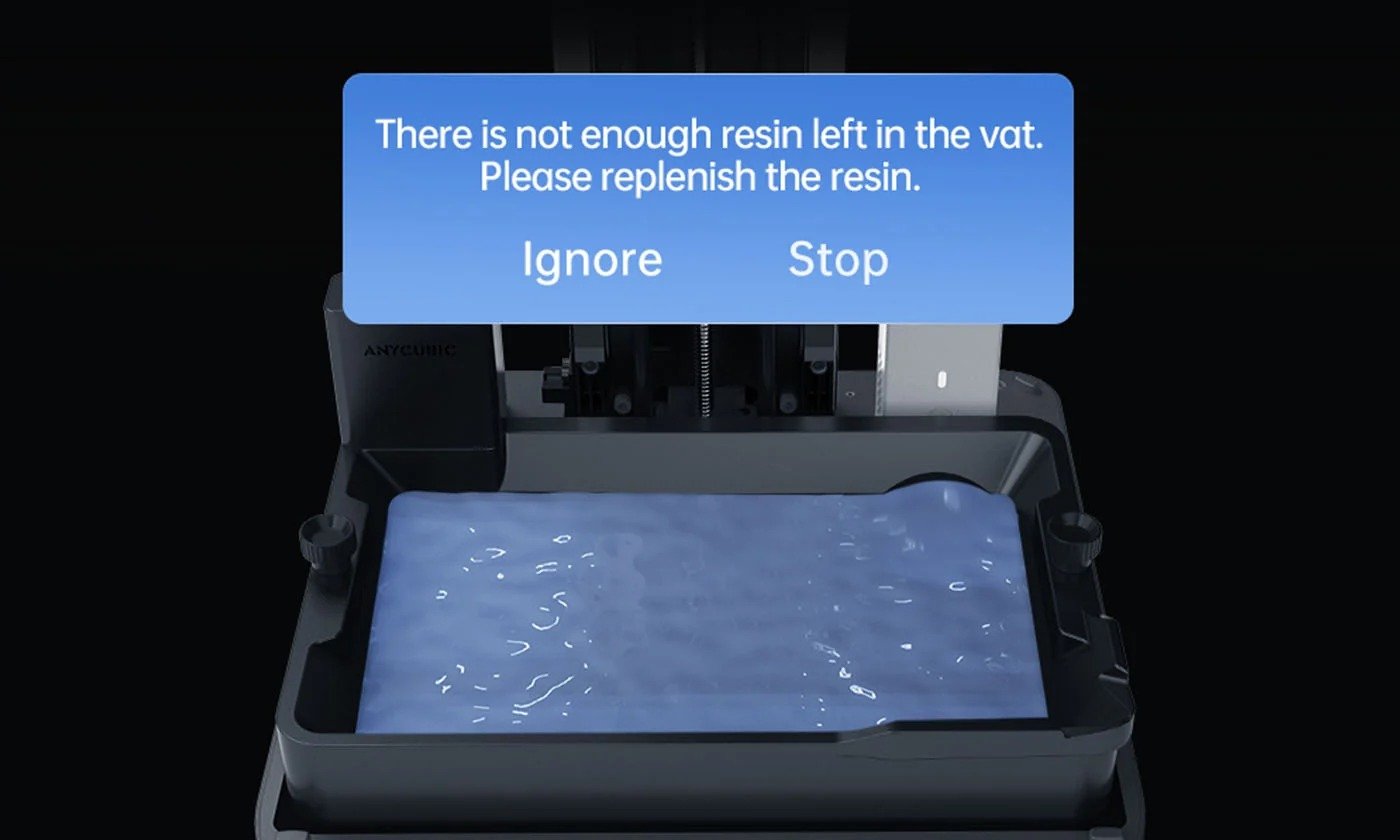 Resin Level Detection Ensures Optimal Resin Quantity for Printing.